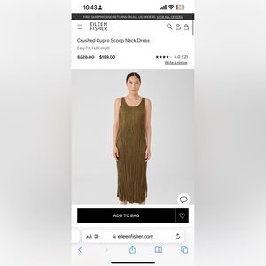 Eileen Fisher, Crushed Cupro Scoop Neck Dress, green midi dress, size medium